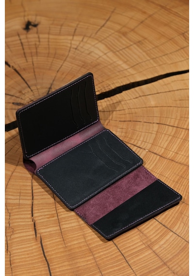 Lenax Leather Lena Hakiki Deri Kadın Cüzdan Nakit Para Gözlü, Bozuk Para Gözlü, 12 Kartlık Siyah - Mürdüm