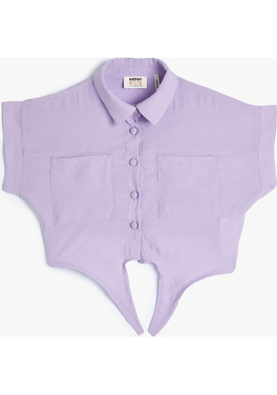 Koton Crop Gömlek Önden Bağlama Detaylı Kısa Kollu Cepli Modal Kumaş Lila 3skg60208aw 3SKG60208AW359 Lila