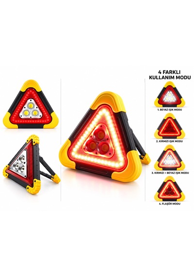Hb-7709 2.000mah Çok Fonksiyonlu Cob Çalışma Lambası Usb Şarjlı Acil Durum Feneri Reflektör Güneş Enerjili Solar 180 Derece Dönebilen Tutma Kolu Powerbank Olarak Kullabilir Üçgen Park Lambası
