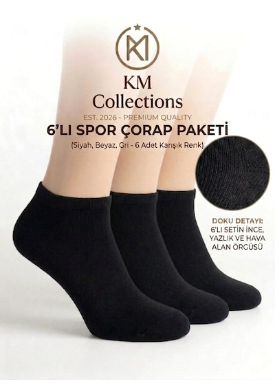 Km Collections 6'lı Ekonomik Paket Pamuklu Kısa Çorap Kadın&erkek Beyaz