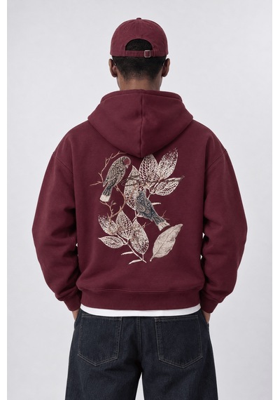 Respire Erkek Botanical Patch Detaylı Oversize Hoodie Bordo