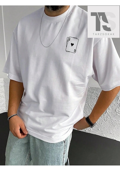 Tarzsokak Homme Erkek Oyun Kartı Baskılı Tişört Beyaz