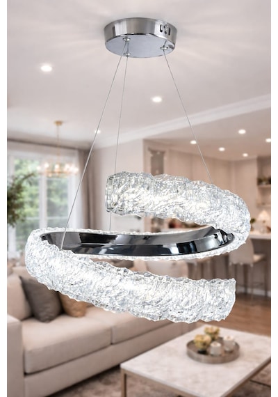 Kumandalı 3 Renk Modern Sarkıt Led Avize Krom