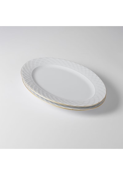 Güral Porselen Alfa 2 Parça 30 Cm Kayık Tabak Mat Gold Ahşap