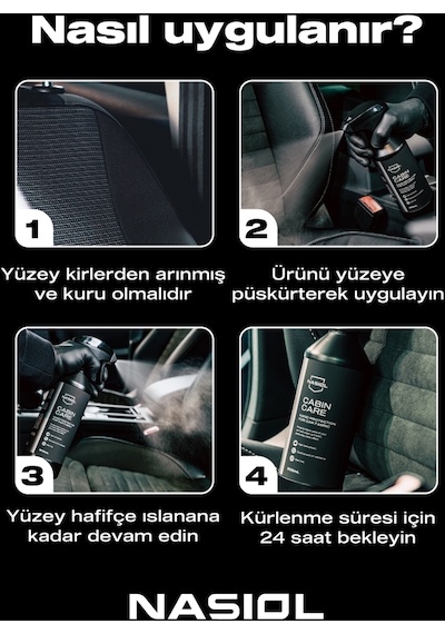 Nasiol Cabincare Araç Kumaş Yüzeyleri için Nano Kaplama 6 Ay Dayanım 500ML Su Sıvı Leke Geçirmez