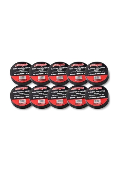 Rayno Elektrik İzolasyon Bandı 10 Lu Set 0.13 Mm X 19 Mm X 10 Yard Siyah Elektrik Bandı Profesyonel Yalıtım Bandı