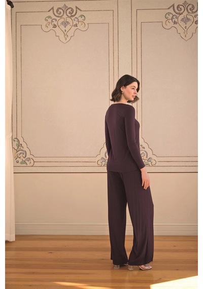 Aria's Closet Arias Closet Uzun Kollu Ve Dantelli Pijama Takımı MÜRDÜM