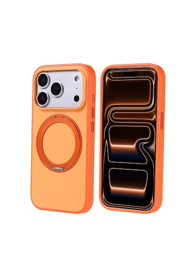 Apple Uyumlu iPhone 17 Pro Kılıf M-safe Şarj Özellikli Standlı Zore Proton Silikon Kapak Turuncu