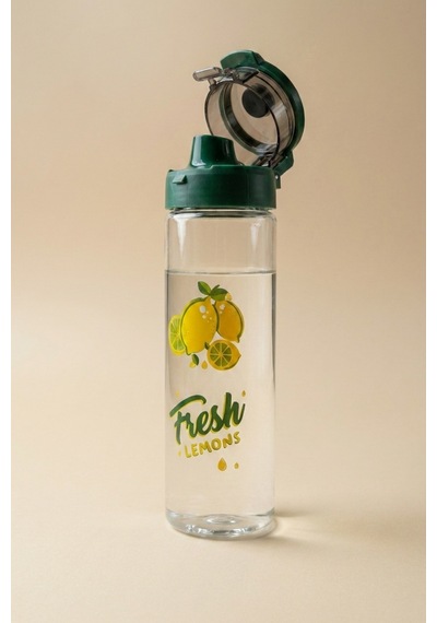 Limon Desenli Şeffaf Cam Matara 550 Ml Yeşil
