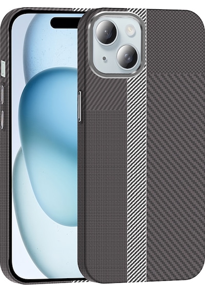 Apple Uyumlu iPhone 15 Kılıf Magsafe Şarj Özellikli Karbon Fiber Görünümlü App Gros Kapak - Desert Desert Titanyum Desert Titanyum