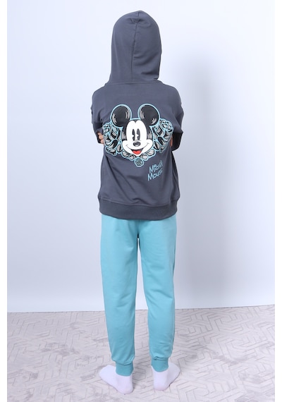 Hçm Erkek Çocuk Kapşonlu Eşofman Takımı Mickey Mouse Sırt Baskılı Ribanalı F3 Turkuaz