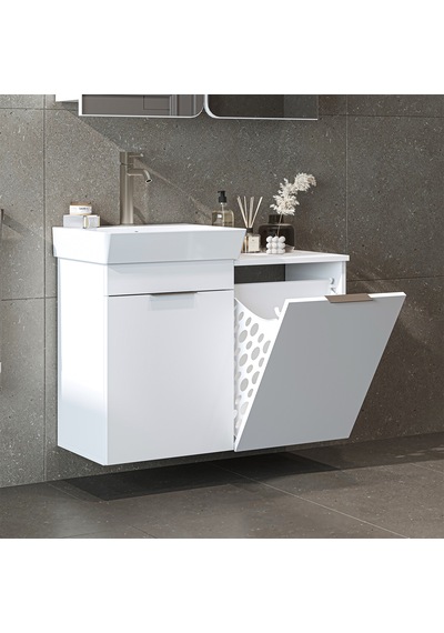 Dubai Kapaklı Ve Sepetli 92.2 Cm Mdflam Banyo Dolabı, Lavabolu Banyo Alt Dolabı Beyaz Dubai Kapaklı Ve Sepetli 92.2 Cm Mdflam Banyo Dolabı, Lavabolu Banyo Alt Dolabı Beyaz