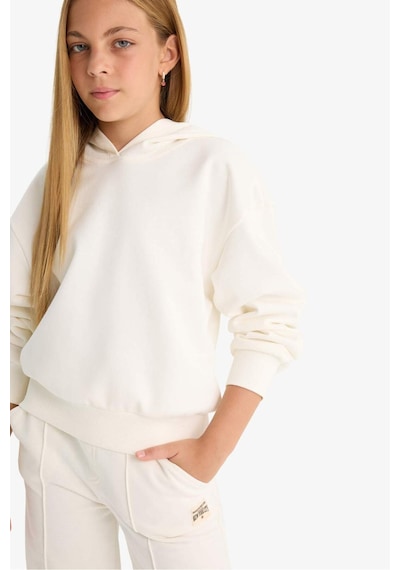 Defacto Kız Çocuk Relax Fit Kapüşonlu Basic Düz Sweatshirt F0008a825auer99 Ekru