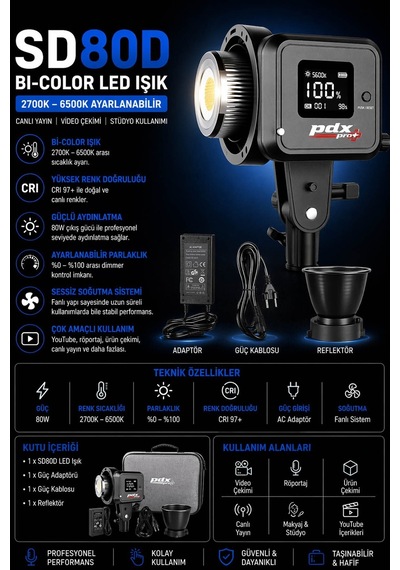 Pdx Sd80d Bi-color Led Işık Sarı Beyaz Ayarlanabilir Işık