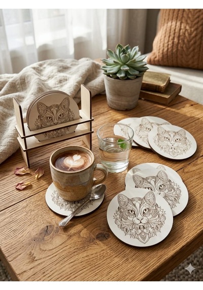 6 Lı Mdf Bardak Altlığı Dekoratif Ecceca1026 Karışık