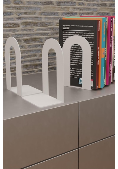 Dekoratif Beyaz Klasik Metal Kitap Tutucu, Kitap Desteği İkili Set Mk4b