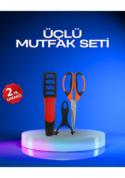 Nrzsnt Profesyonel Mutfak Makas Seti Kesim Makası + Soyacak + Bileyici