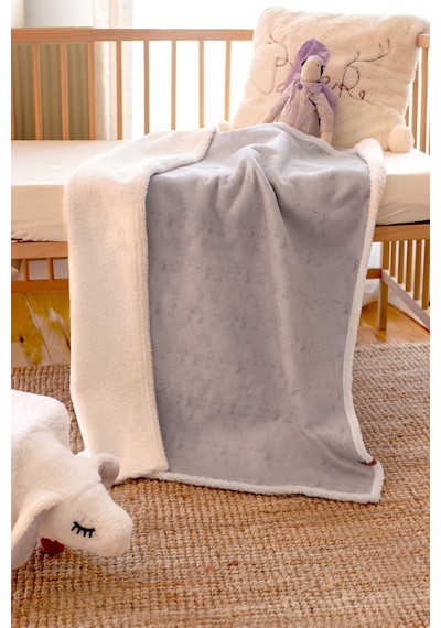 Fluffy Bebek Battaniyesi 80x100 Solid Gri Kundak Puset Çift Taraflı Koyun Tüyü Battaniye 100x80