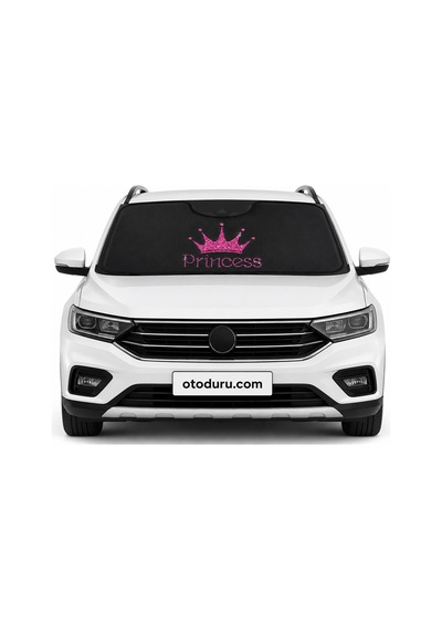 Oem "princess" Yazılı Pembe Taçlı Siyah Katlanabilir Ön Cam Güneşliği