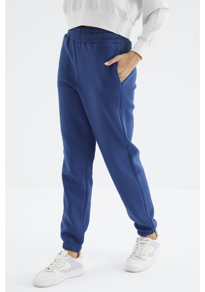 Tommy Life Parlament Yüksek Bel Şardonlu 3 İplik Pamuklu Basic Kadın Eşofman Alt - 94624 Lacivert