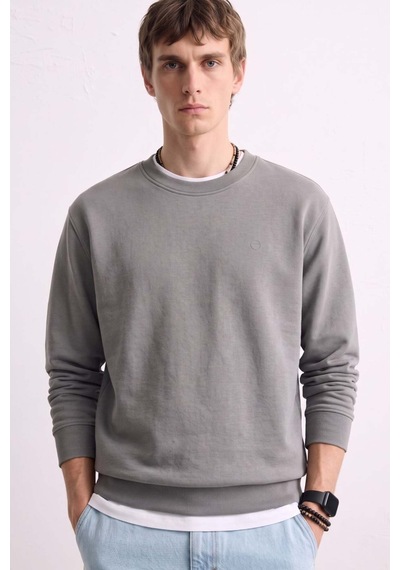Barrels And Oıl Erkek Göğüs Baskı Detaylı Uzun Kollu Sweatshirt - Açık Gri Açık Gri