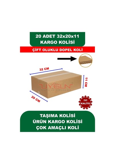 20 Adet 32x20x11 Cm Baskısız Çift Oluklu Boş Koli, Dopel Ürün Kolisi, Kargo Kolisi, Tssst
