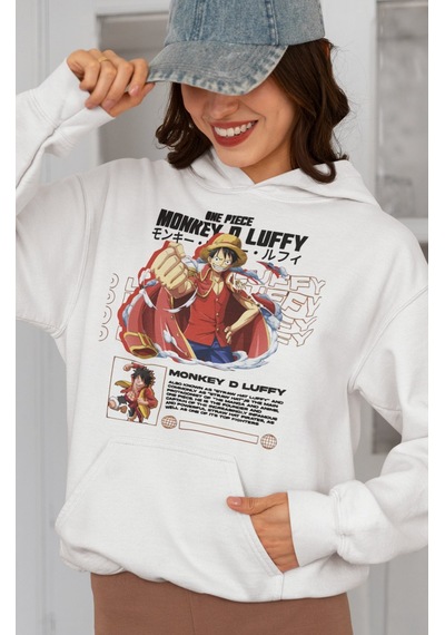 Sevbano One Piece Monkey D. Luffy Baskılı Unisex Oversize Anime Karakter beyaz