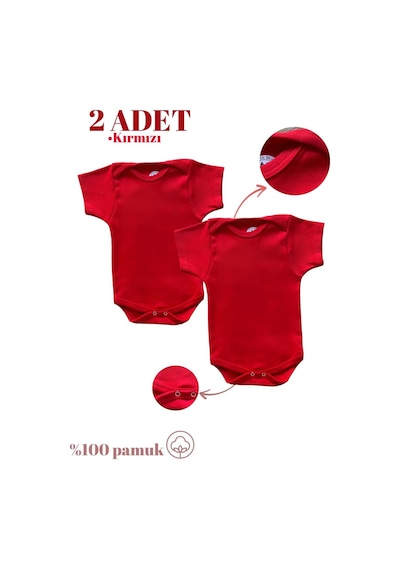 Betül Bebek Kısa Kollu 2'li Organik Pamuk Çıtçıtlı Bebek Body&zıbın 2adet Kırmızı