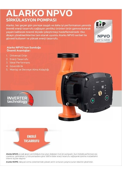 Alarko Npvo 25/4-180 Mm Değişken Devirli, Dişli Sirkülasyon Pompası 1 1/2"