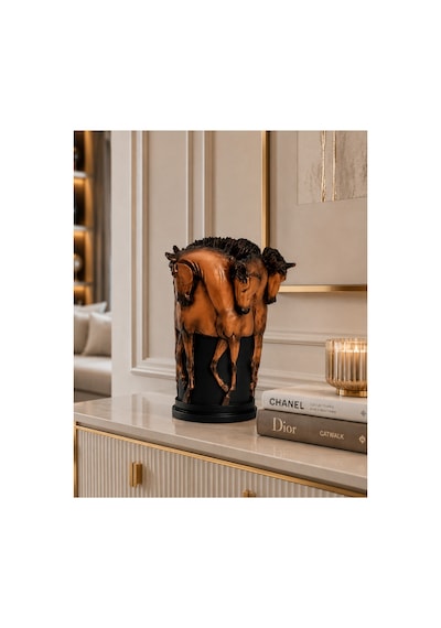 Atlı Vazo Polyester Aksesuar Obje El Boyama Siyah Bronz - 516607017 Siyah Bronz