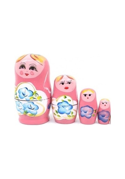 Dekoratif Ahşap Pembe Matruşka 4'Lü Set