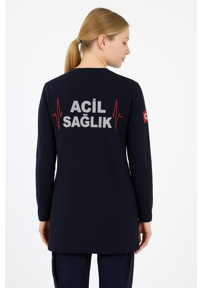 Acil Sağlık Yuvarlak Yaka Penye Tunik Baskılı - Lacivert-13348 Lacivert