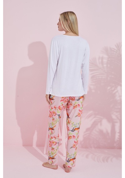 Siyah İnci Pamuklu Örme Pijama Takım 24240178 Beyaz