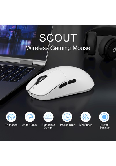 Magegee Scout 12.000dpı Triple Mode Kablolu/bluetooth/2.4g Beyaz Gaming Mouse
