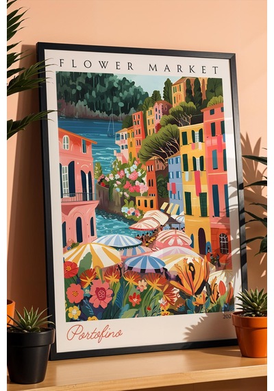 Portofino İtalya Çerçeveli Tablo Seyahat Severlere Salon Ve Ofis İçin Estetik Duvar Dekoru Travel Flower Market