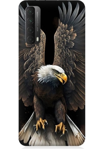Huawei P Smart 2021 Uyumlu Beyaz Başlı Kara Kartal Desenli Silikon Kılıf