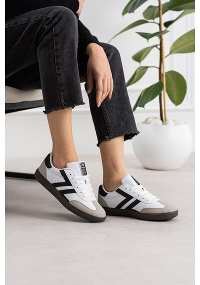 Kadın Düşük Bilek Bağcıklı Sneaker Beyaz - Siyah