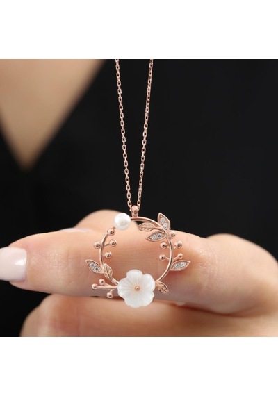Manolya Çiçeği Tomurcuğu Rose Renk Flowers Gümüş Kolye