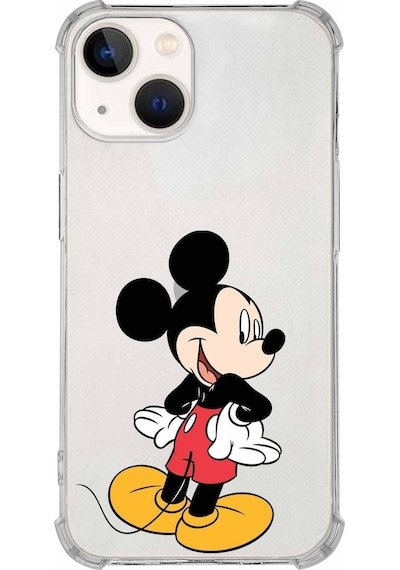 Apple Uyumlu iPhone  13 Mini  Köşe Korumalı Antişok Kapak Mickey Mouse Tasarımlı Şeffaf Kılıf