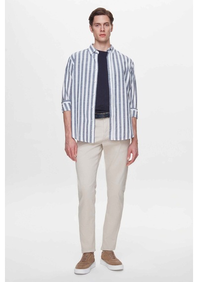 D'S Damat Ds Damat Comfort Lacivert Çizgili Keten Karışımlı Gömlek 4hc0221343142 Çok Renkli