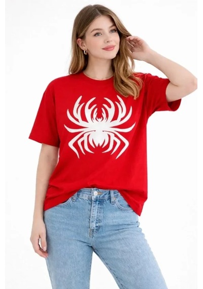 Dogutrend Örümcek Baskılı Tişört Kısa Kollu Bisiklet Yaka T-shirt - Kırmızı Dogutrend Örümcek Baskılı Tişört Kısa Kollu Bisiklet Yaka T-shirt - Kırmızı