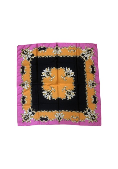 Tikitonki Kare Kesim Etnik Çiçek Desenli Saten Pembe Eşarp - 90x90 Pembe Pembe