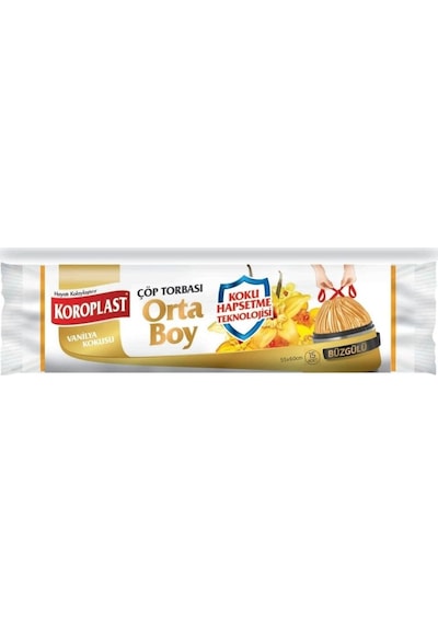 Koroplast Büzgülü Vanilya Kokulu Orta Boy Çöp Torbası 12 Adet Turuncu 55 x 60 CM