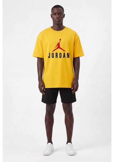 Lixa Günlük Spor Tişört Air Jordan Alt Yazılı Sarı Oversize 142556 SİYAH
