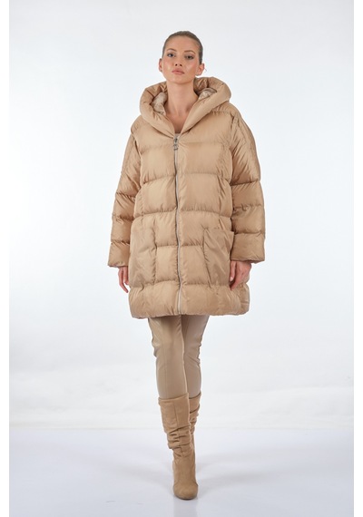 Monalure Kapüşonlu Oversize Bej Kadın Mont 1102644