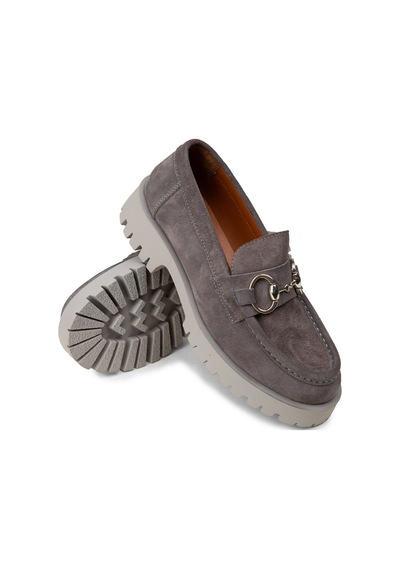 Deery Kadın Hakiki Süet Gri Tokalı Loafer - 02037zgrıc01