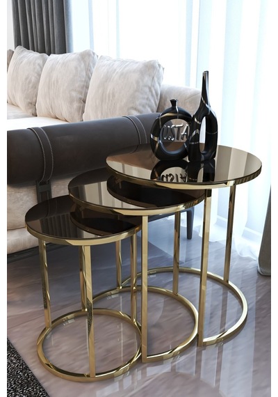 Usta Mekan Gold Metal Zigon Sehpa Bronz Aynalı Gold Metal - Gold Cam