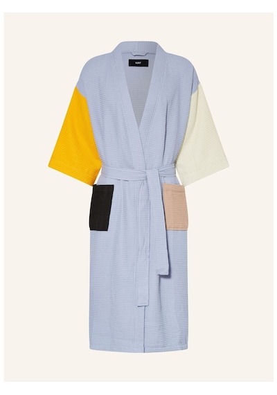 Unisex Kimono, Renk Bloklu, Şal Yakalı, %60 Pamuk, 125 Cm Uzunluk Açık Mavi