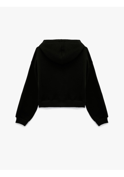 Koton Uzun Kollu Taş Detaylı Şardonlu Kapüşonlu Sweatshirt Siyah 7wal10241ık