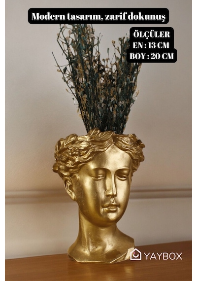 Dekoratif Vazo El Yapımı Gümüş Eskitme Renk Model 37 Altın Altın